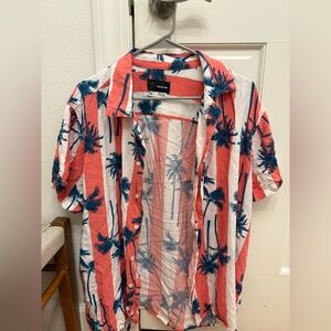 Original Use Men's Coral and Navy Palm Tree Shirt